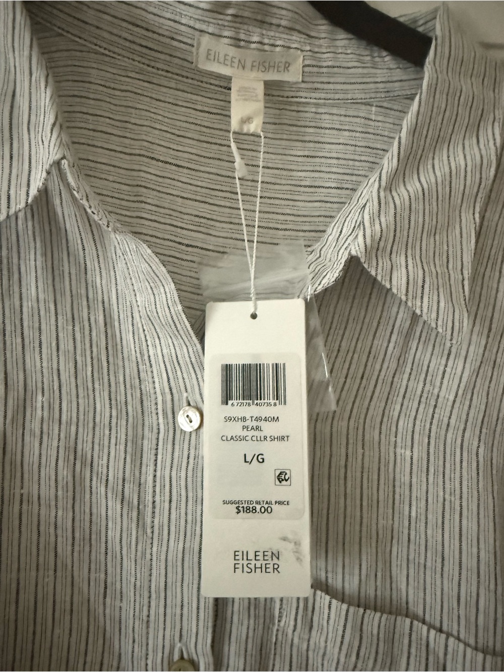 NWT Eileen Fisher Gray Stripe Linen Button-Down Shirt L - Picture 2 of 4